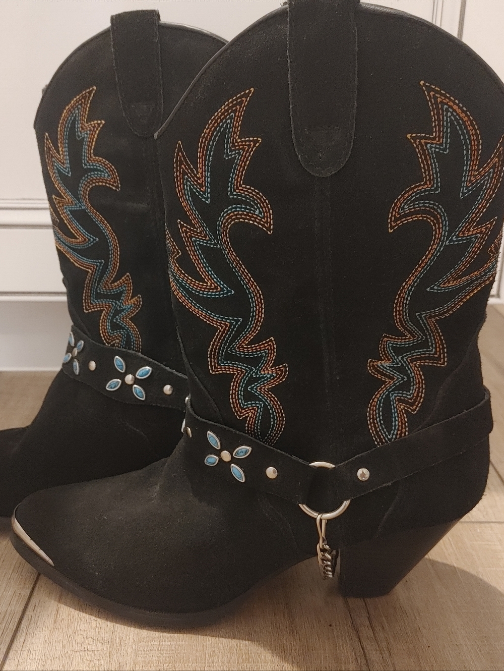 Dingo Womens 9M Victoria Harness Suede Black Western Embroidered Cowgirl Boots - Picture 6 of 9